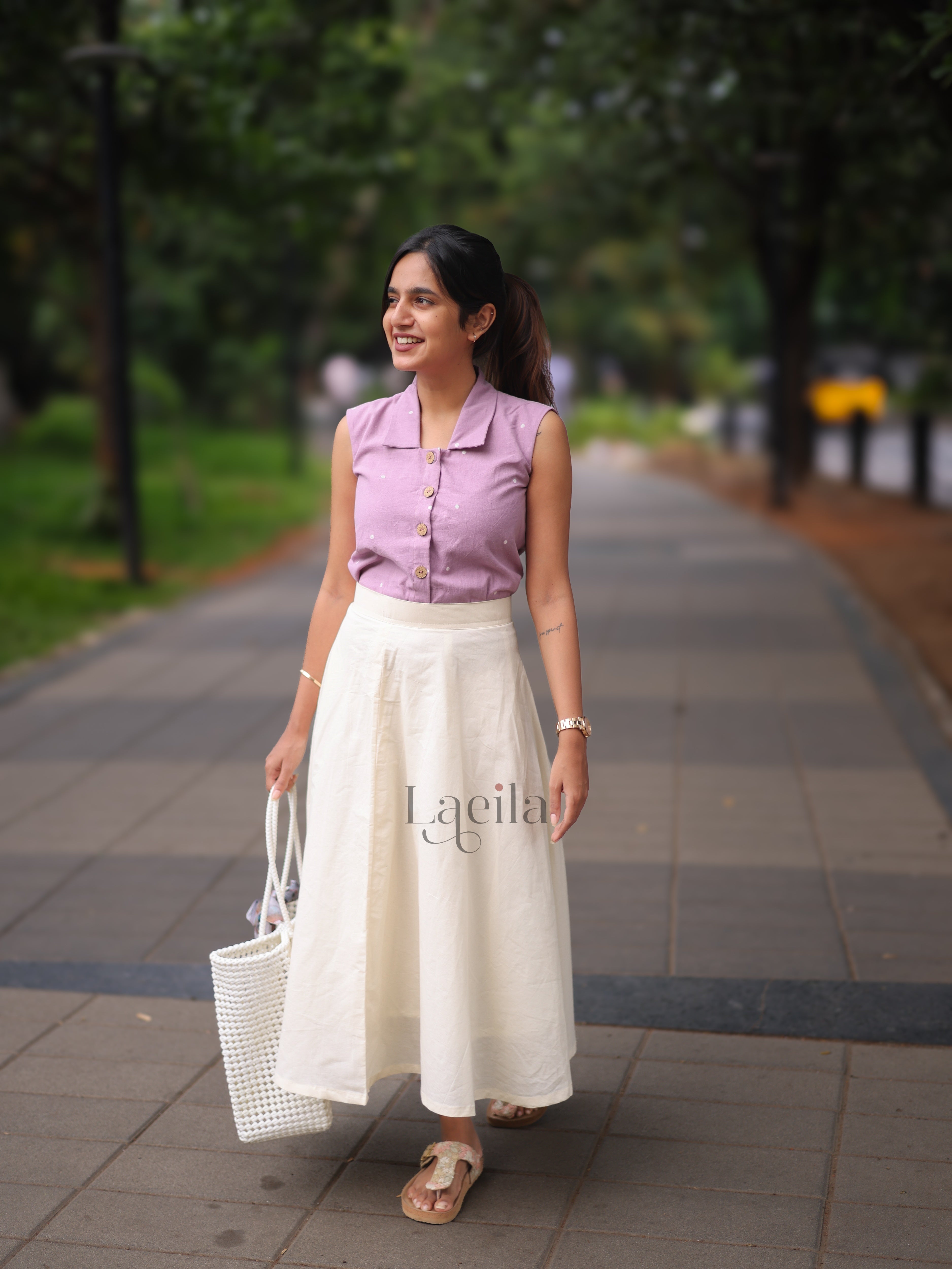 Lavender Top & Half White Skirt Set